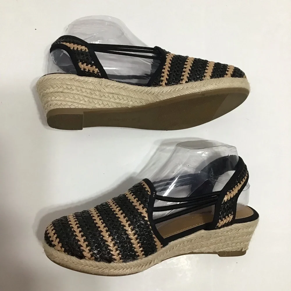 Comfortview Womens Black Brown Slingback The Clea Wedge Espadrille Size‎ 8